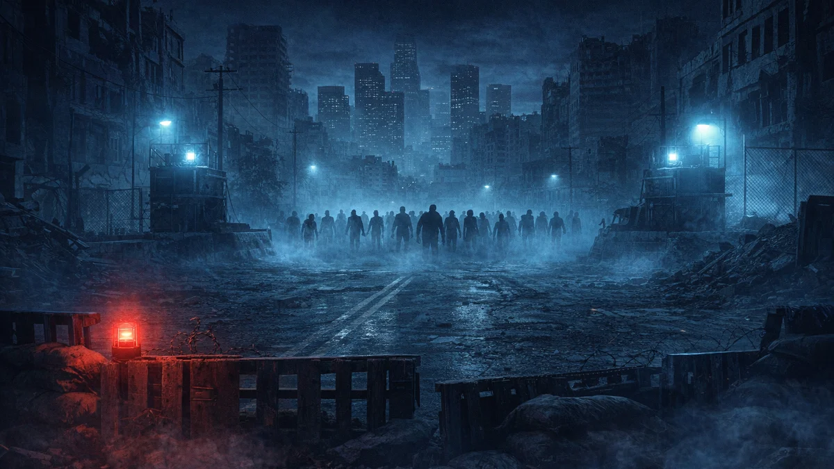 7 Days to Die — Post-apocalyptic wasteland with ghost green emergency lights